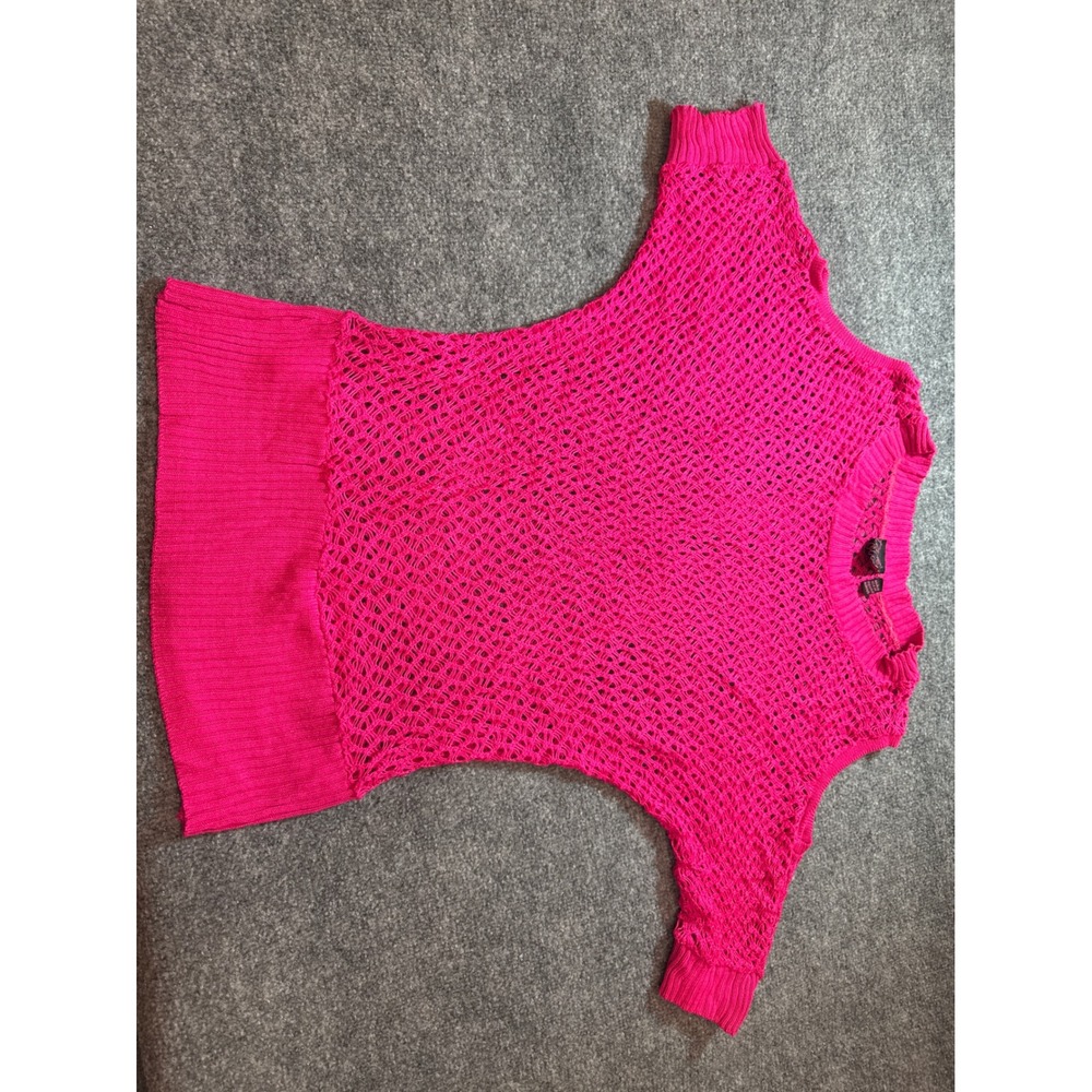Take Out Hot Pink Open Knit Sweater 2011 Made in USA 80s Style Short Sleeve S